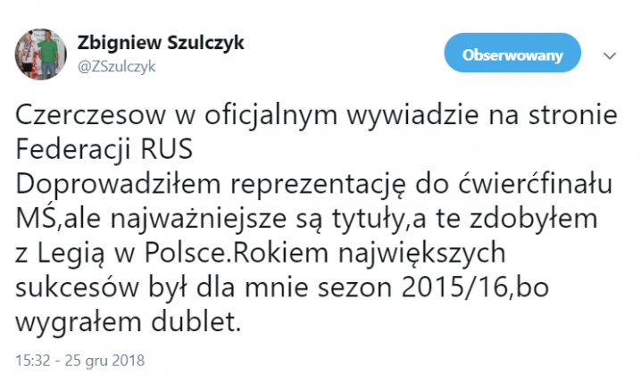 Zaskakujące słowa Czerczesowa na temat sukcesów